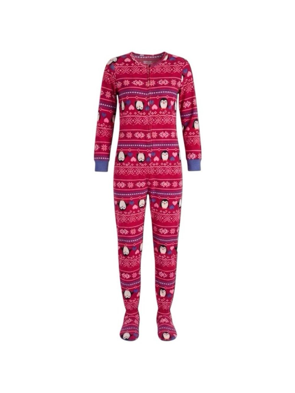Tarea by Rue21 Fleece Footed Pajama Bodysuit Penguin Fair Isle Pink Zip Size XS